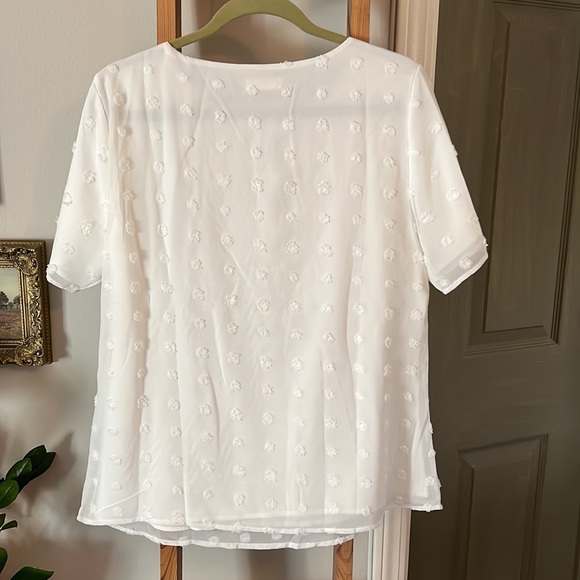 Blooming Jelly White Chiffon Blouse | Size L | NWT Women’s Pom Pom Shirt - Picture 4 of 5